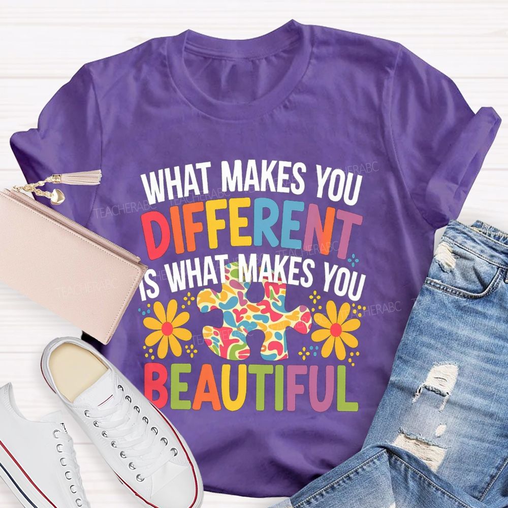 What Makes You Different Is What Makes You Beautiful Floral Teacher T-Shirt