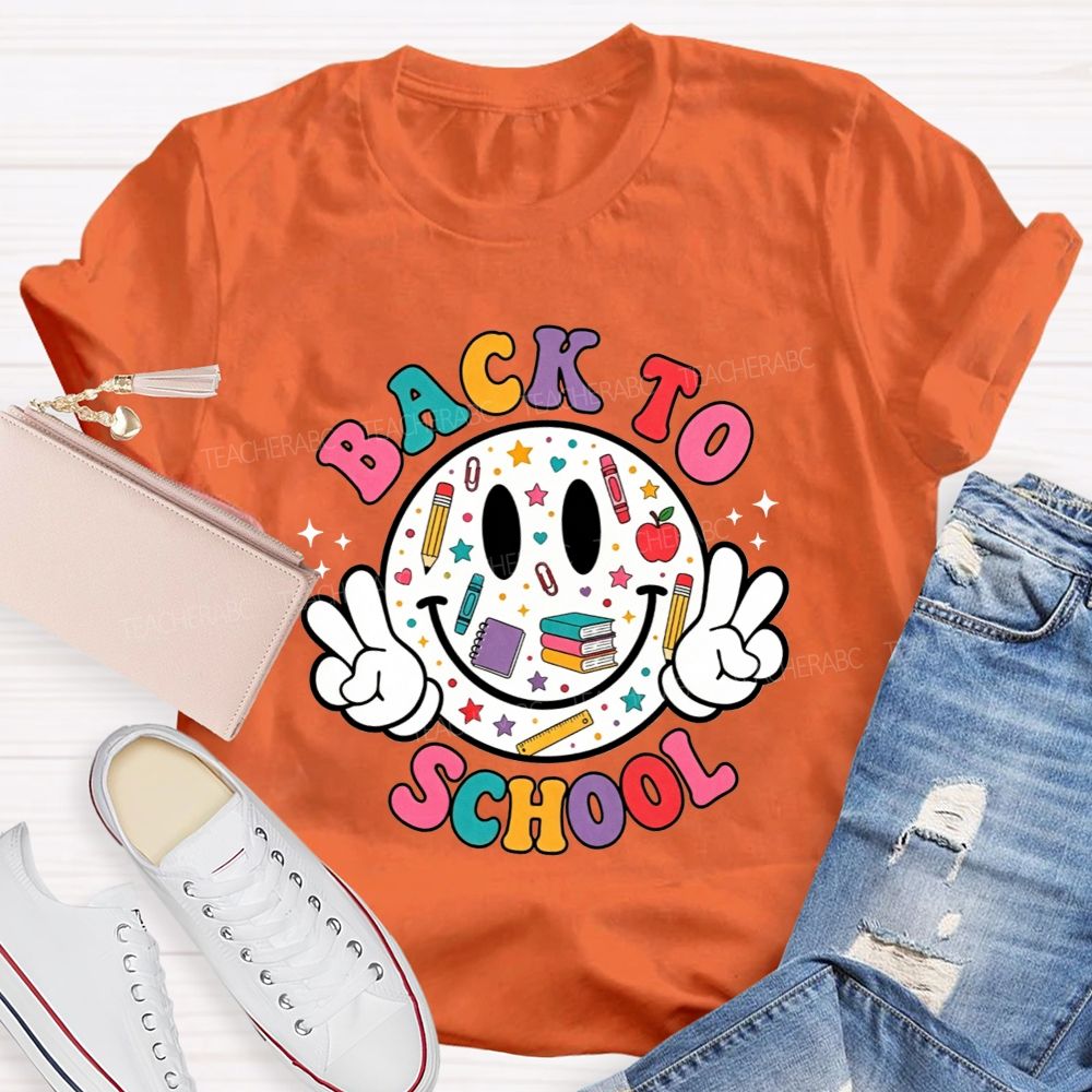 Back To School Smiley Face Peace Teacher T-shirt