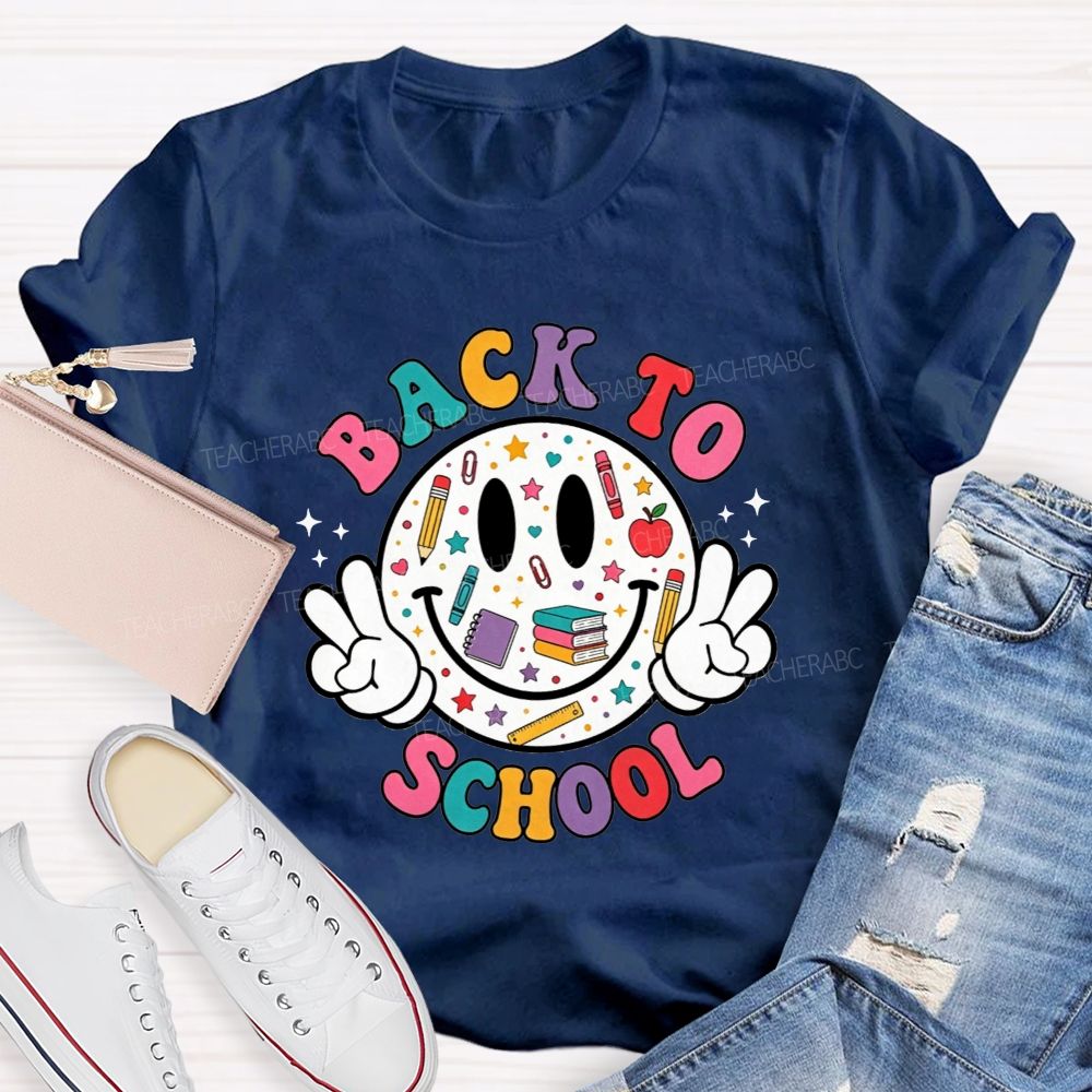 Back To School Smiley Face Peace Teacher T-shirt