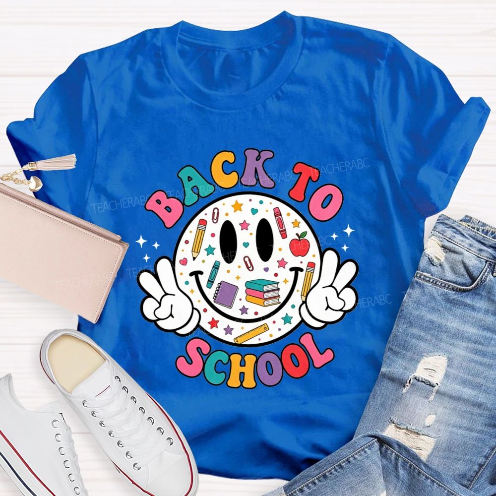 Back To School Smiley Face Peace Teacher T-shirt