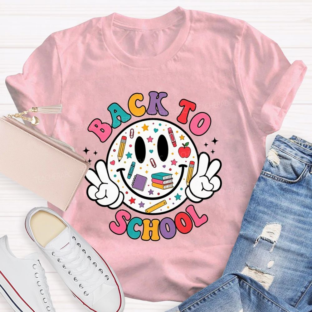 Back To School Smiley Face Peace Teacher T-shirt