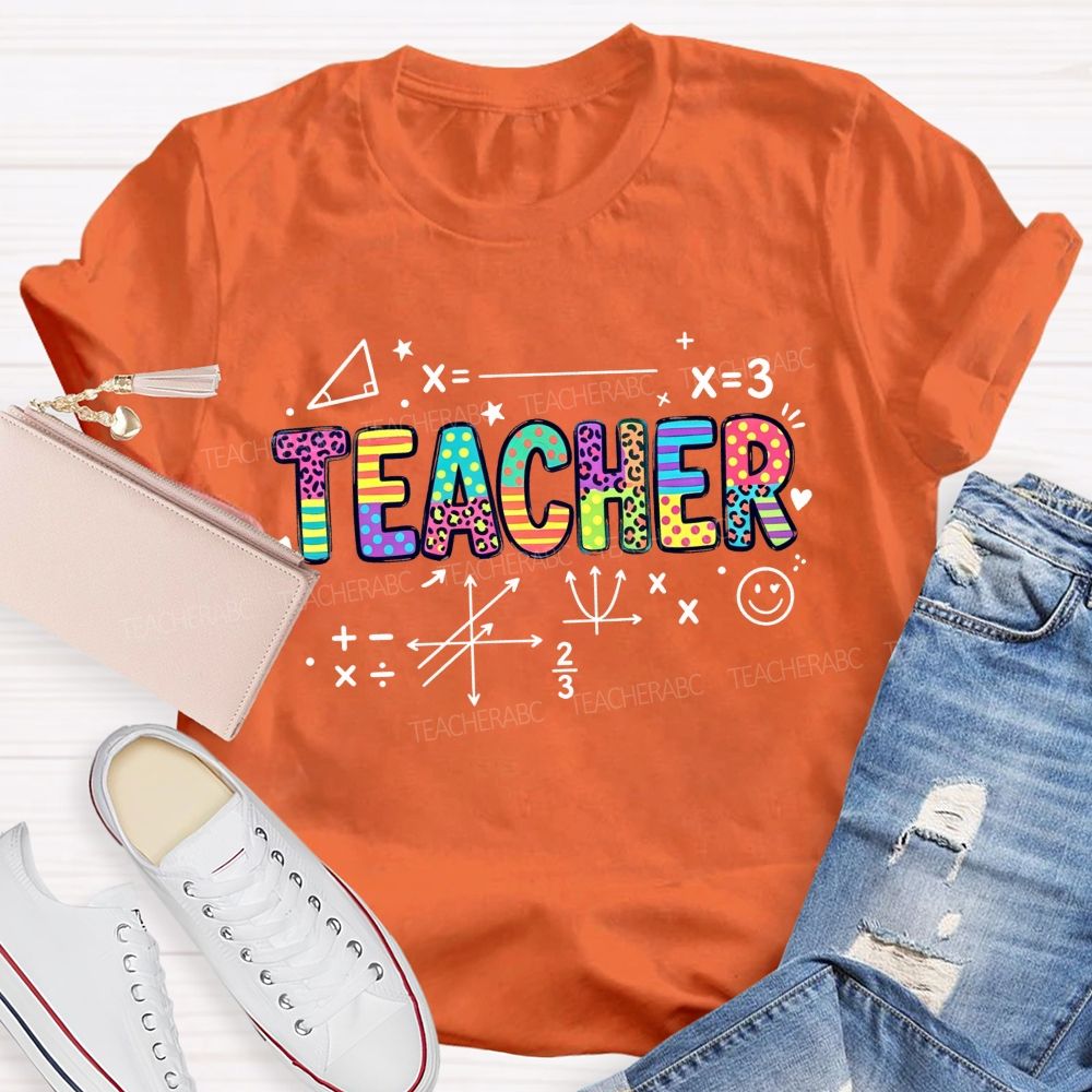 Math Teacher Leopard Rainbow Mixed Pattern Teacher T-shirt
