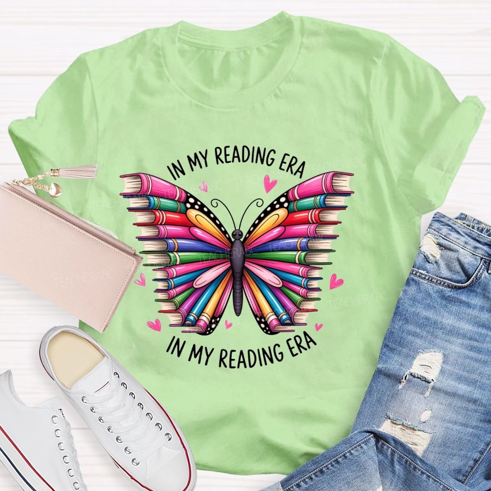 In My Reading Era Butterfly Book Wings Rainbow Book Butterfly Teacher T-shirt