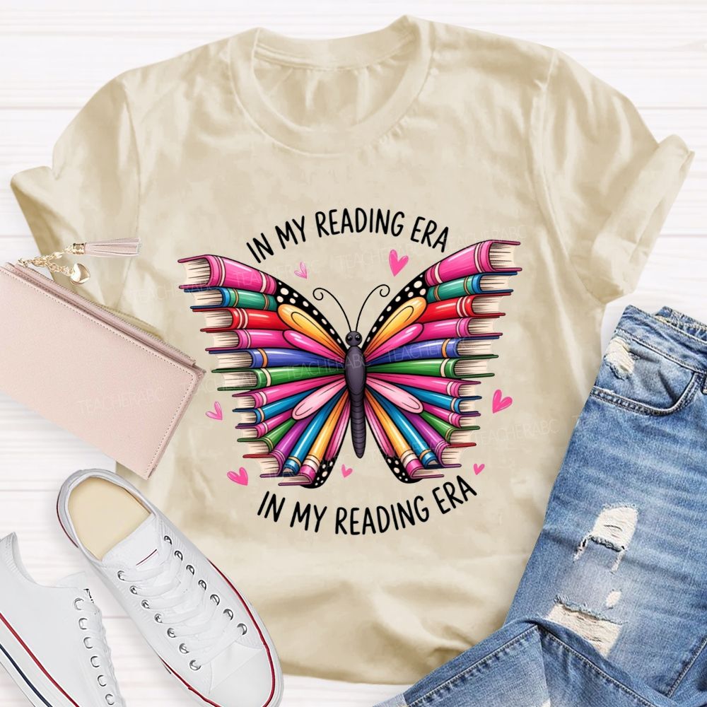 In My Reading Era Butterfly Book Wings Rainbow Book Butterfly Teacher T-shirt