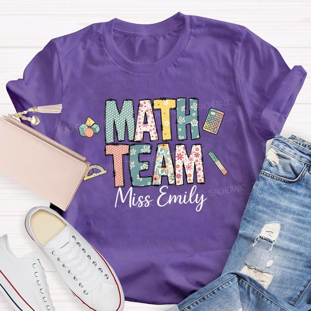 Personalized Name Math Team Floral Polka Dot Math Teacher T-shirt