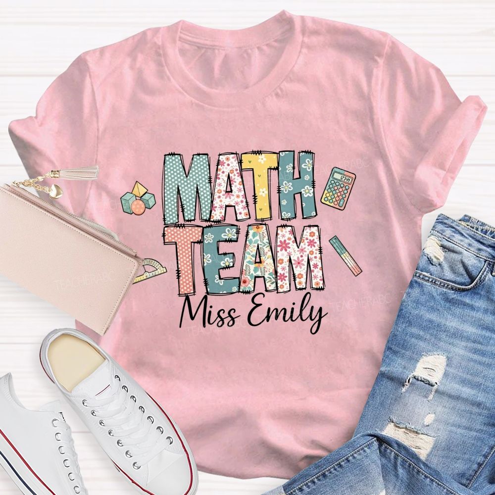 Personalized Name Math Team Floral Polka Dot Math Teacher T-shirt