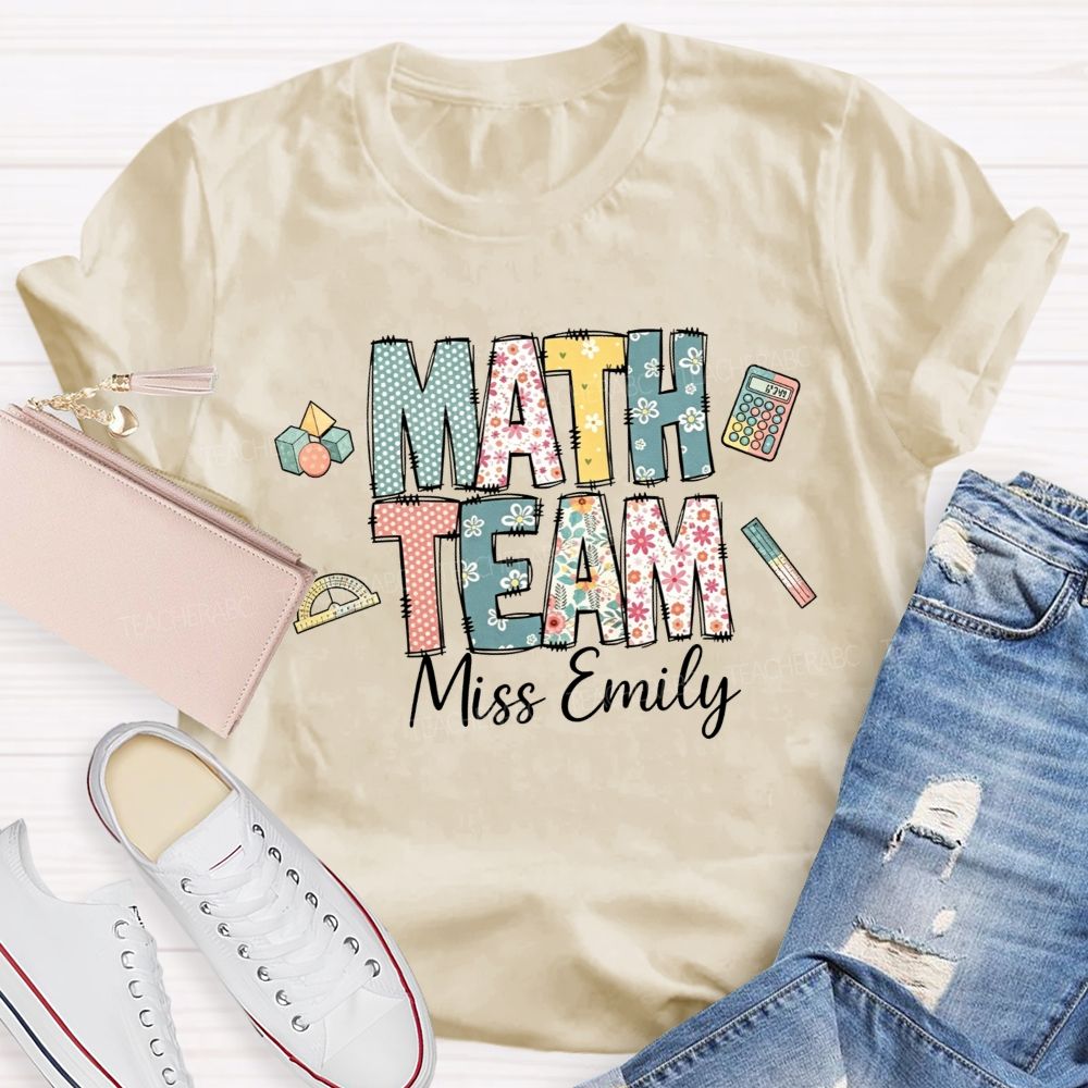 Personalized Name Math Team Floral Polka Dot Math Teacher T-shirt