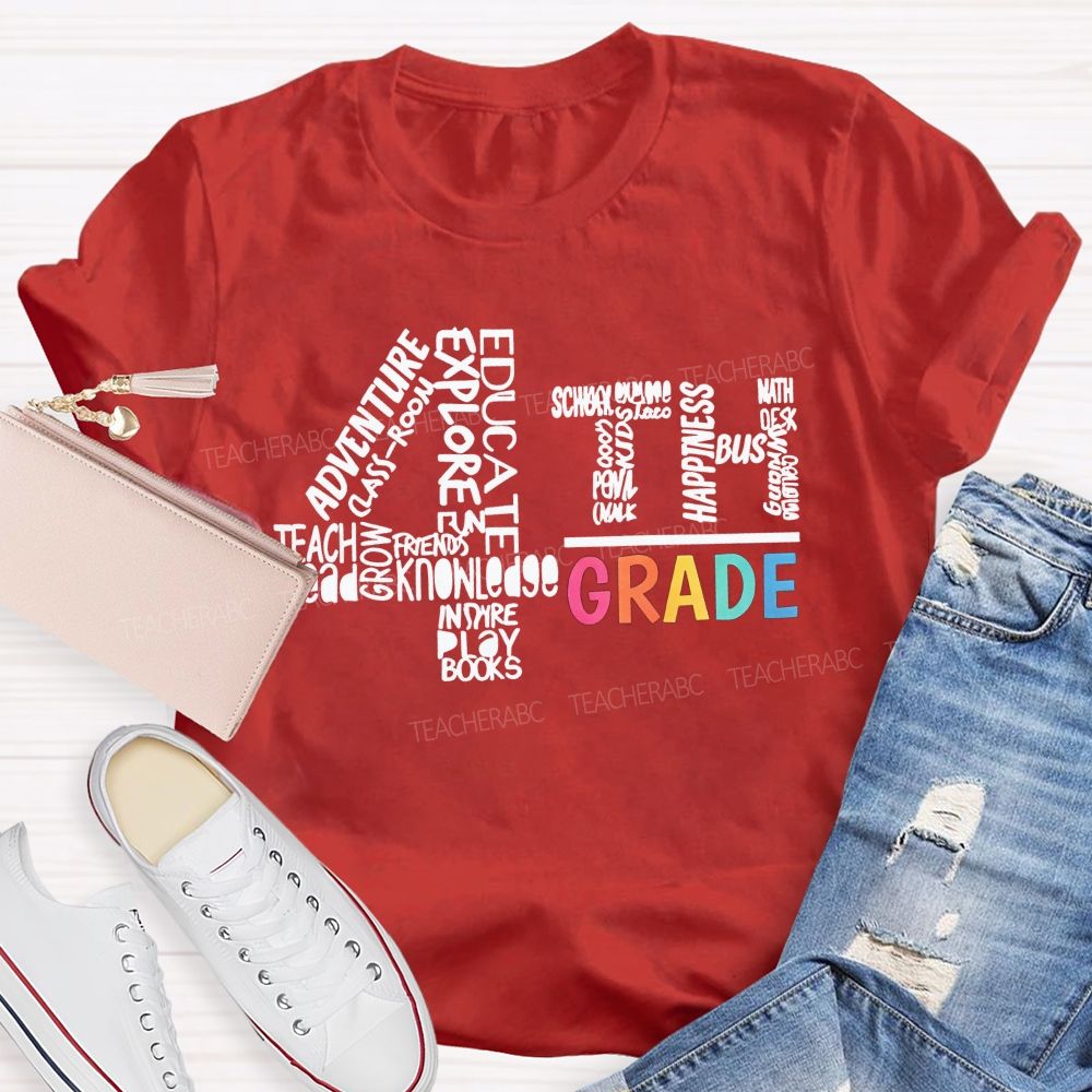 Personalized Grade 4th Grade Word Cloud Teacher T-shirt