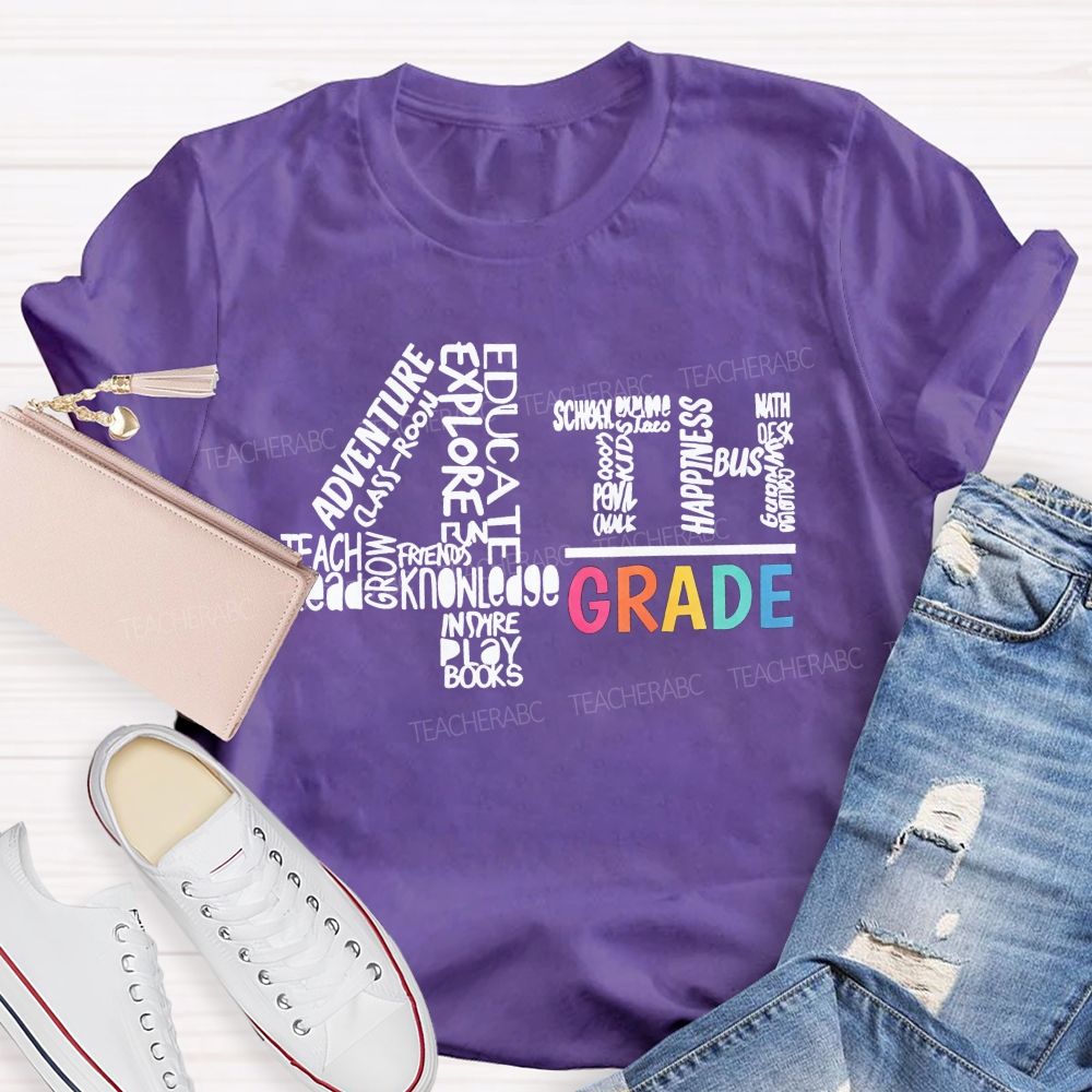Personalized Grade 4th Grade Word Cloud Teacher T-shirt