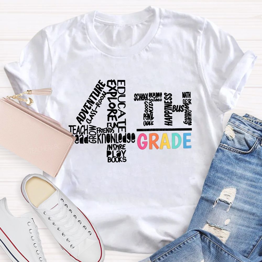 Personalized Grade 4th Grade Word Cloud Teacher T-shirt