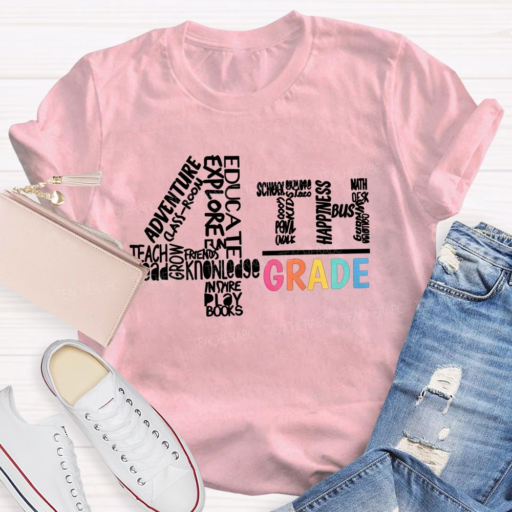 Personalized Grade 4th Grade Word Cloud Teacher T-shirt