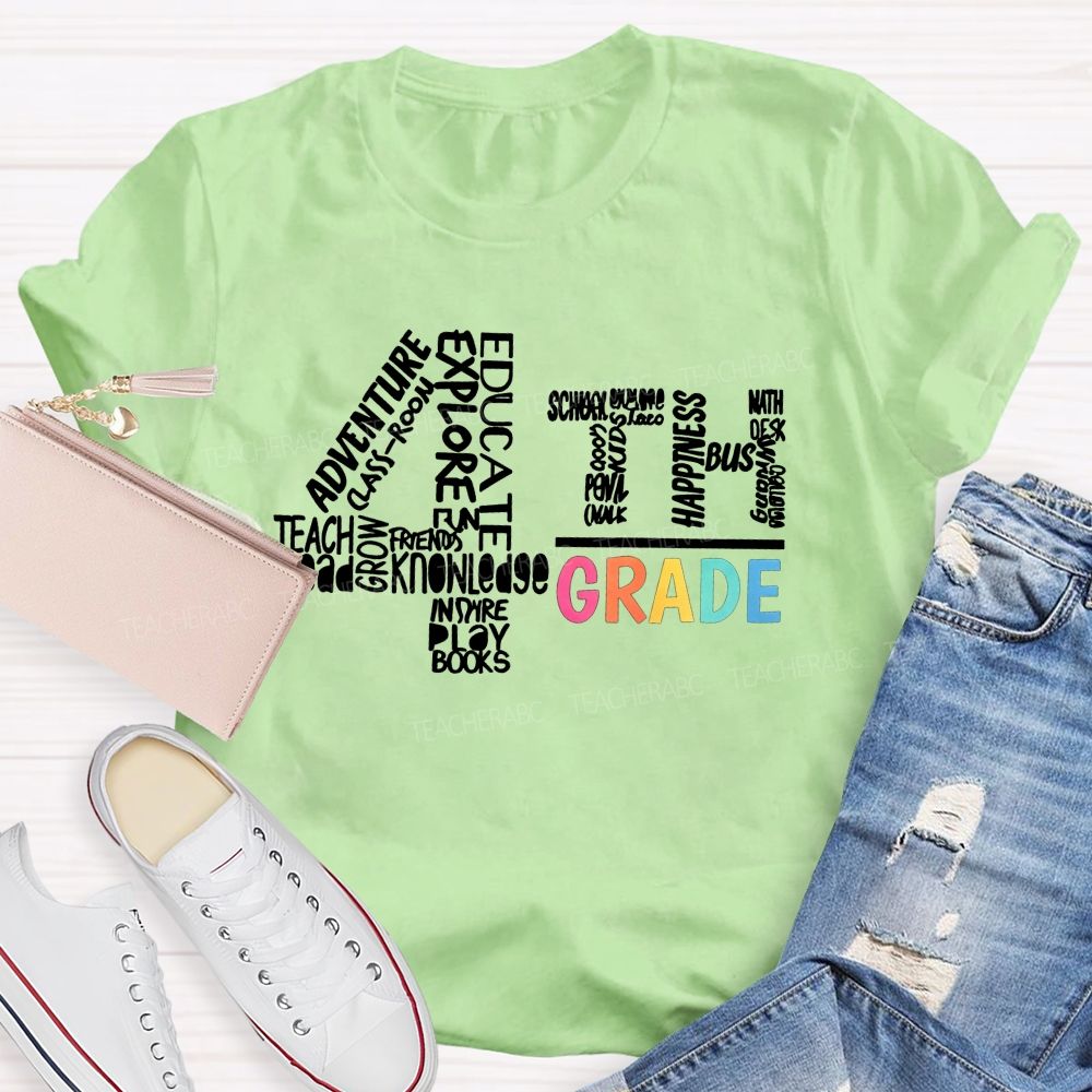 Personalized Grade 4th Grade Word Cloud Teacher T-shirt