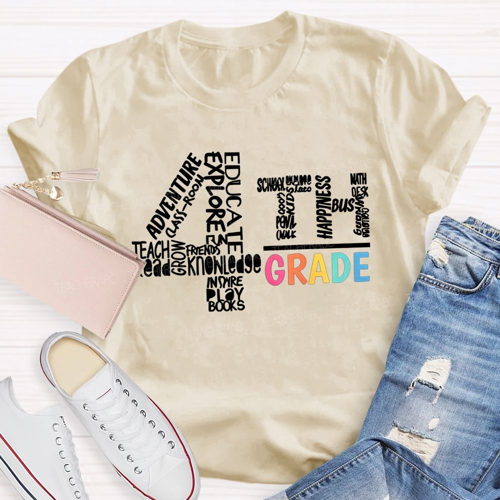 Personalized Grade 4th Grade Word Cloud Teacher T-shirt
