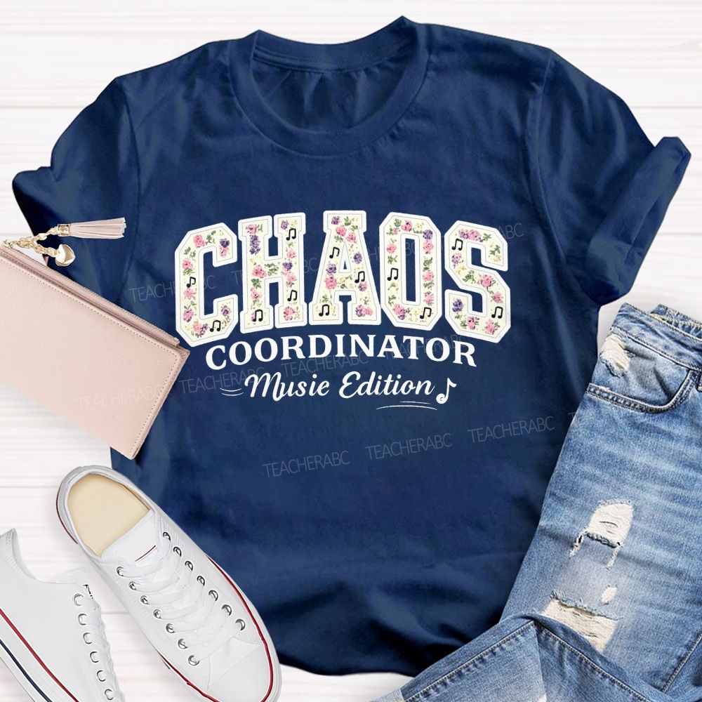 Personalized Name Chaos Coordinator Music Edition Floral Note Music Teacher T-shirt