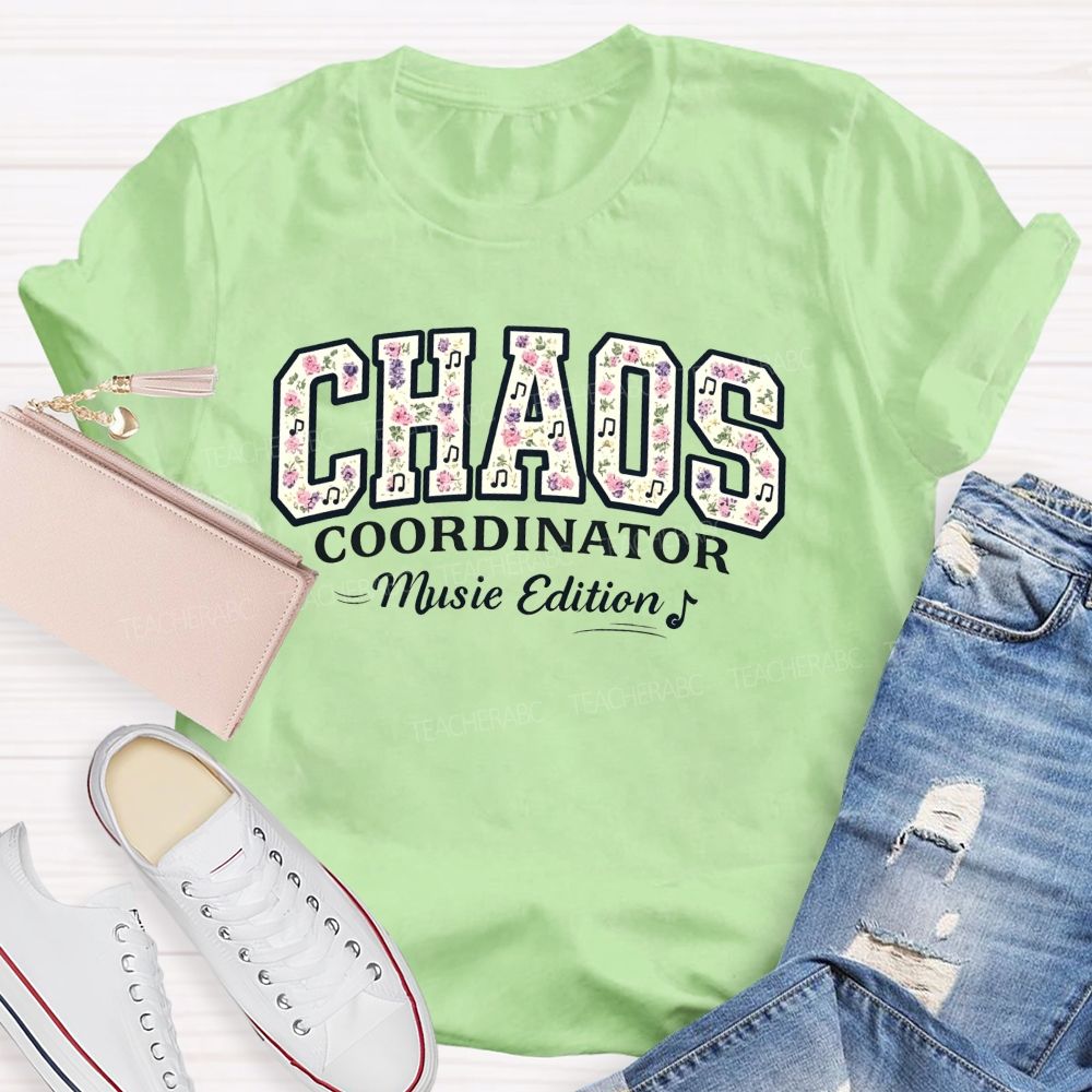 Personalized Name Chaos Coordinator Music Edition Floral Note Music Teacher T-shirt