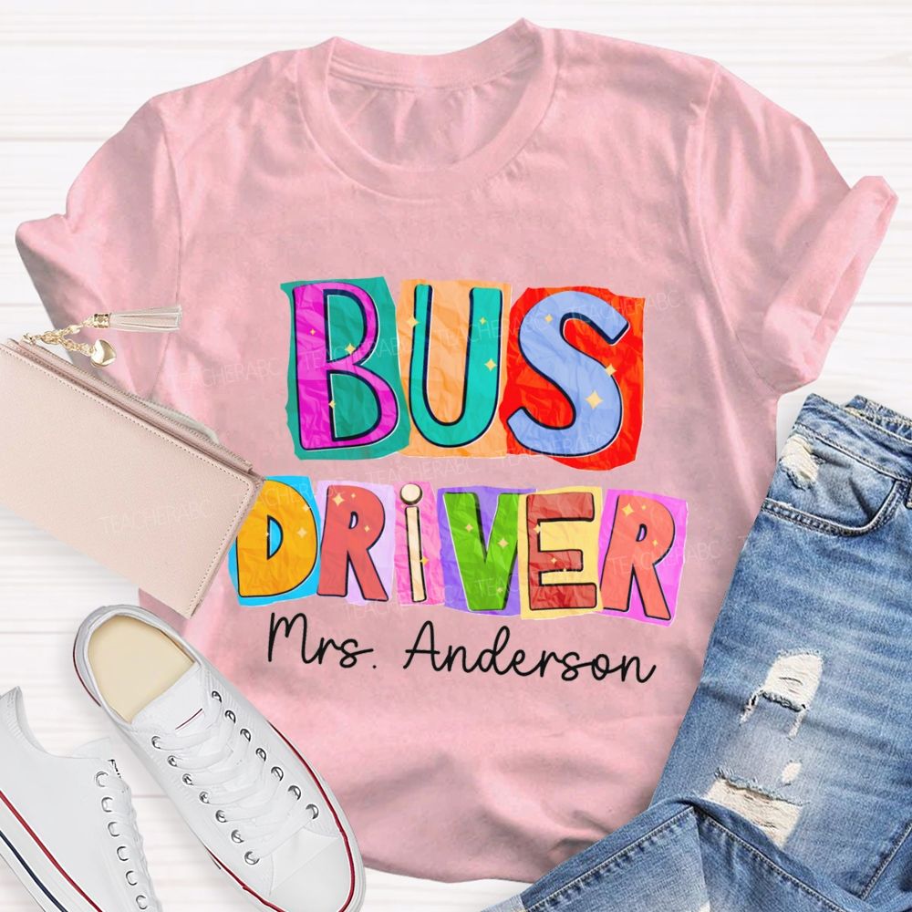 Personalized Name Bus Driver Color Block Back To School Teacher T-Shirt