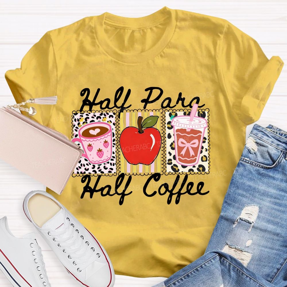 Half Para Half Coffee Teacher Leopard Apple Teacher T-shirt