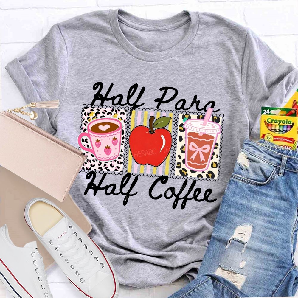 Half Para Half Coffee Teacher Leopard Apple Teacher T-shirt