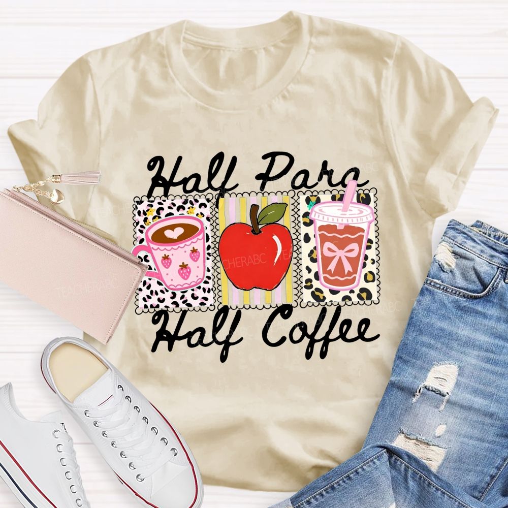 Half Para Half Coffee Teacher Leopard Apple Teacher T-shirt