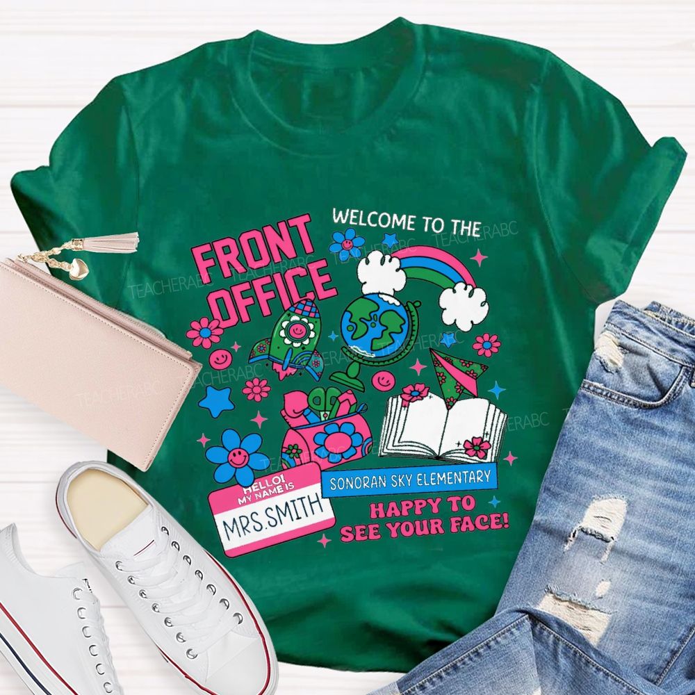 Personalized School Name And Name Welcome Back To Front Office Teacher T-Shirt