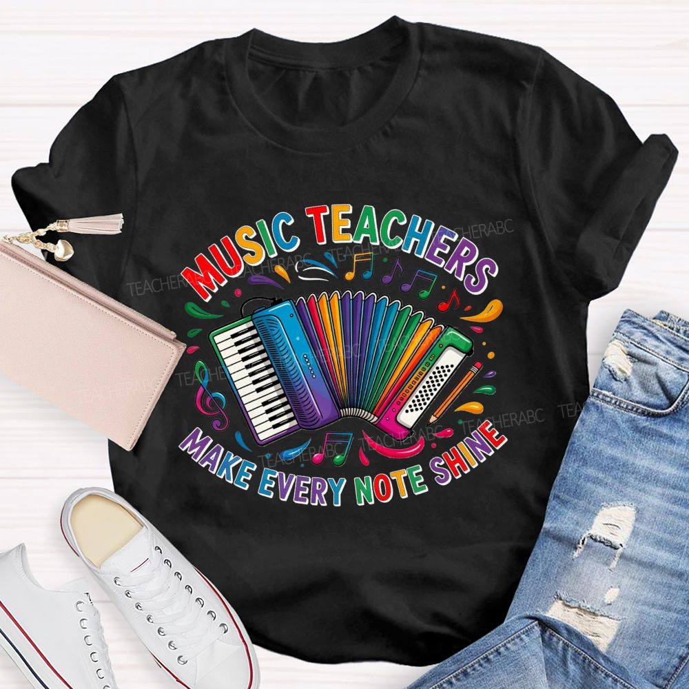 Music Teachers Make Every Note Shine Rainbow Accordion Music Note T-shirt