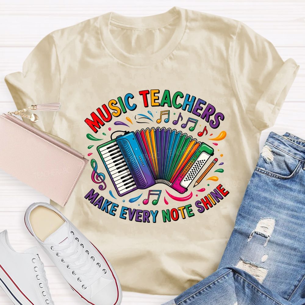 Music Teachers Make Every Note Shine Rainbow Accordion Music Note T-shirt