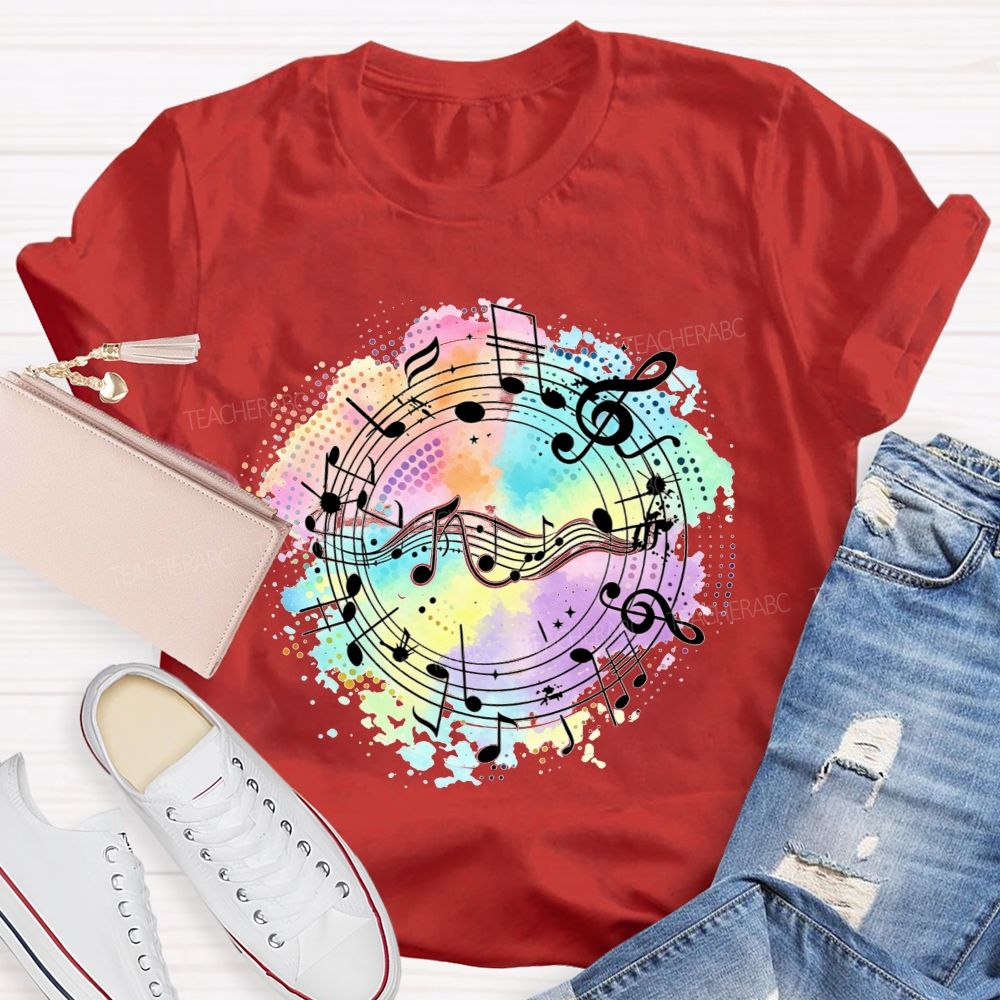 Rainbow Watercolor Music Notes Treble Clef Sheet Music Teacher T-shirt