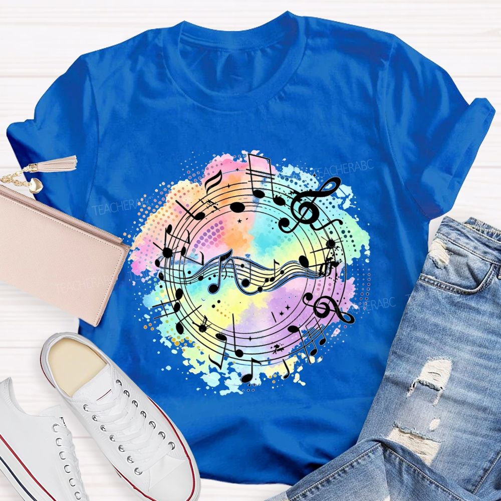 Rainbow Watercolor Music Notes Treble Clef Sheet Music Teacher T-shirt