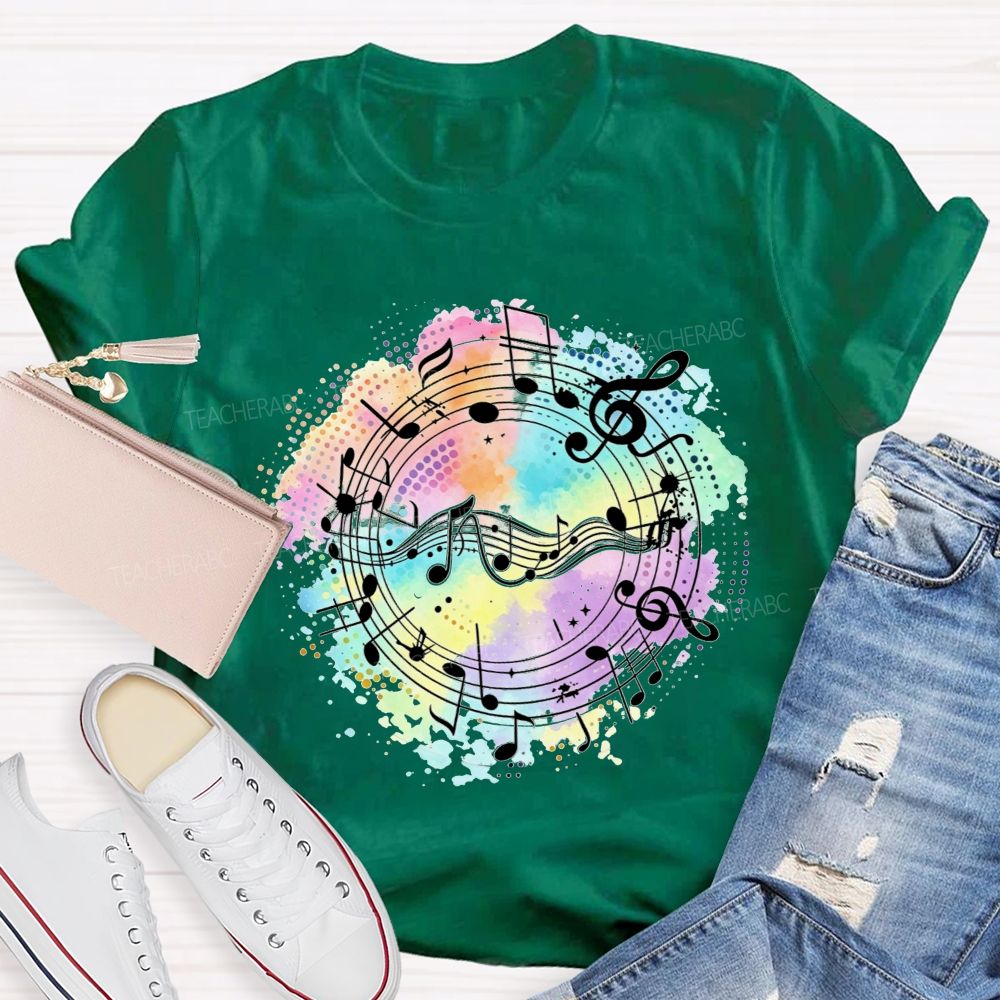 Rainbow Watercolor Music Notes Treble Clef Sheet Music Teacher T-shirt