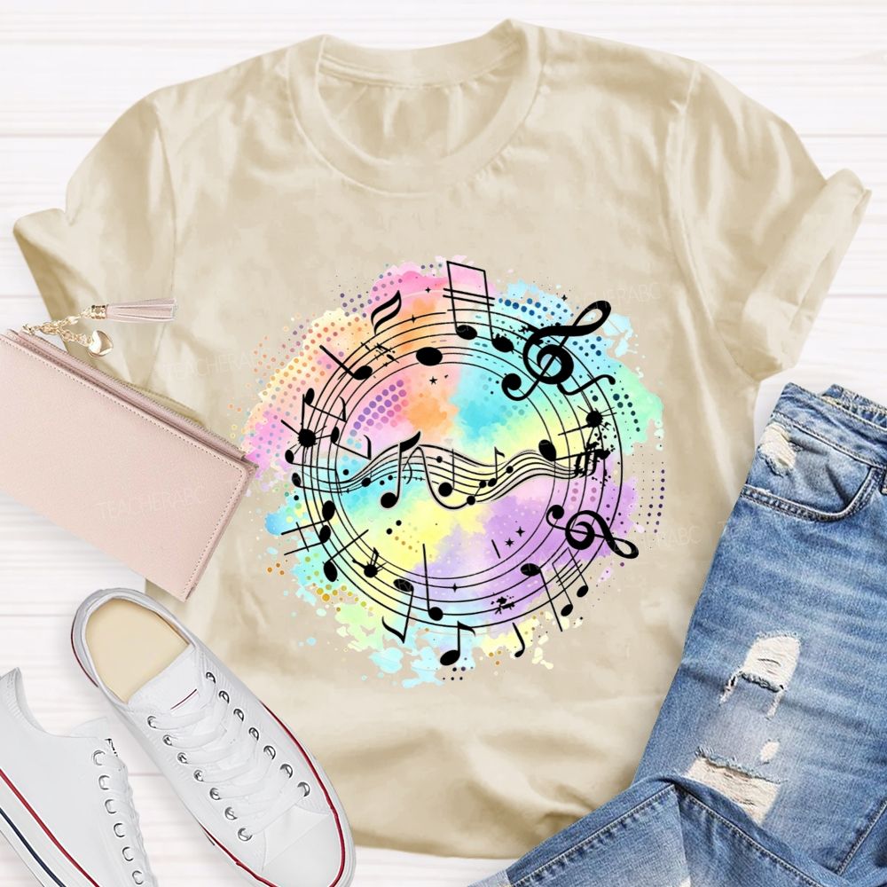 Rainbow Watercolor Music Notes Treble Clef Sheet Music Teacher T-shirt