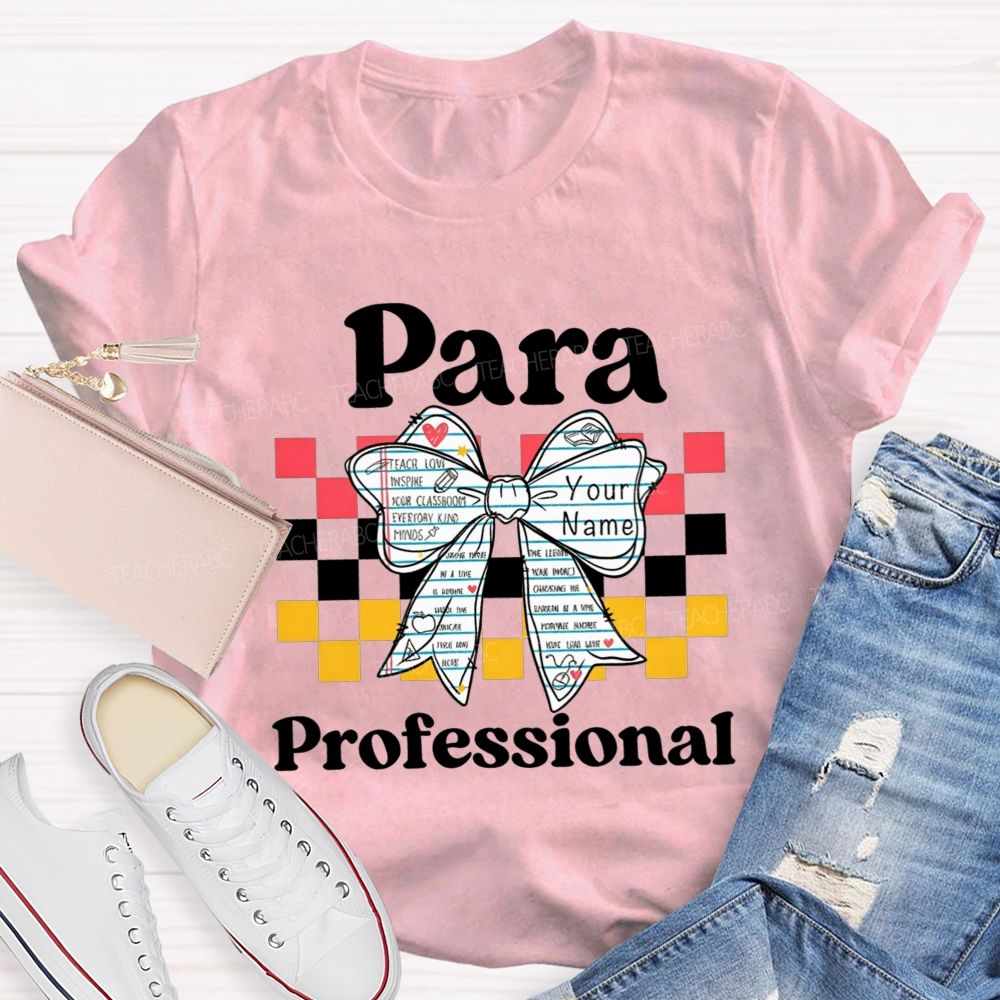 Personalized Name Paraprofessional Notebook Bow Paraeducator Teacher T-shirt