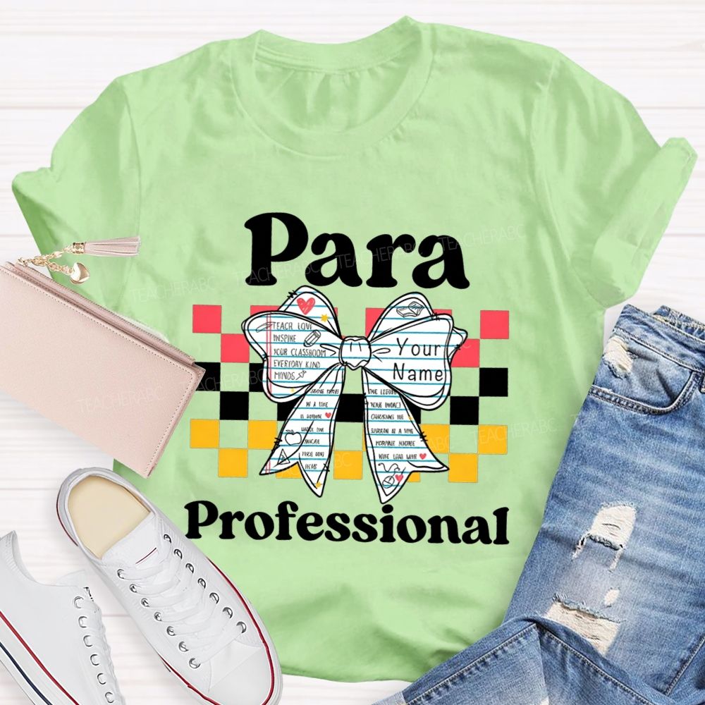 Personalized Name Paraprofessional Notebook Bow Paraeducator Teacher T-shirt