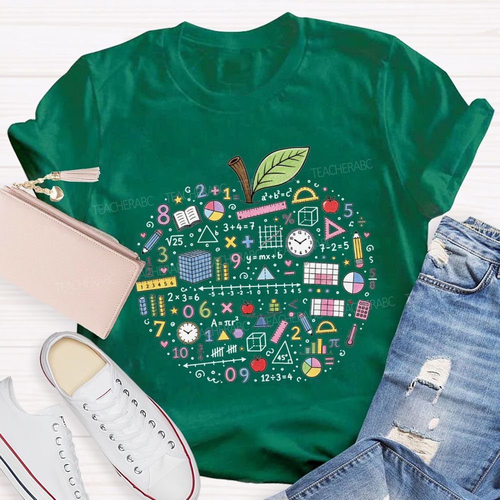 Math Teacher Apple Doodle Math Equations Geometry Formulas T-shirt