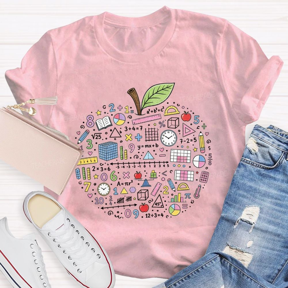 Math Teacher Apple Doodle Math Equations Geometry Formulas T-shirt
