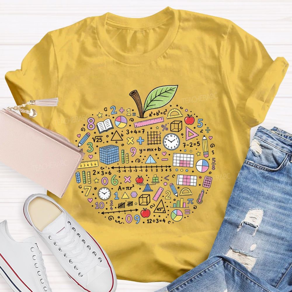 Math Teacher Apple Doodle Math Equations Geometry Formulas T-shirt