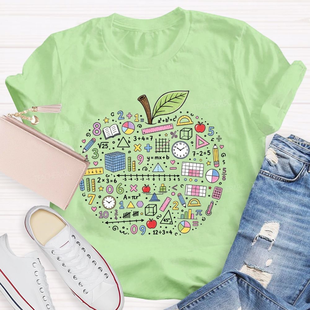 Math Teacher Apple Doodle Math Equations Geometry Formulas T-shirt