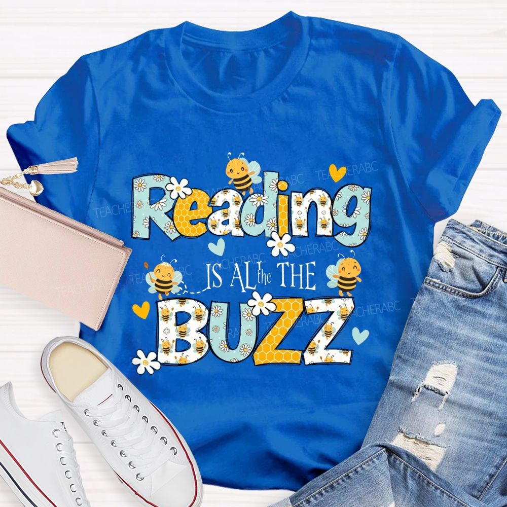 Reading Is All The Buzz Bee Daisy Honeycomb Pattern Book Lover T-shirt