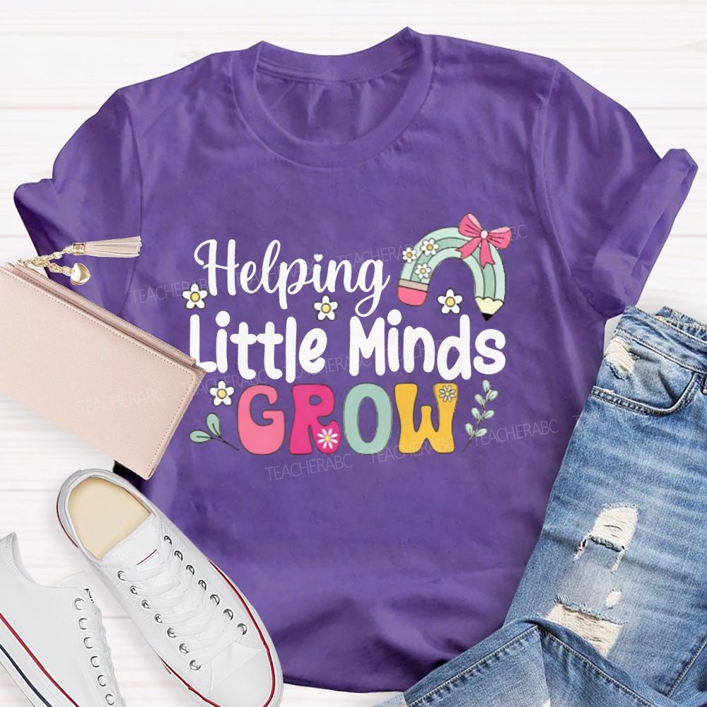 Helping Little Minds Grow Pencil Rainbow Bow Teacher T-shirt
