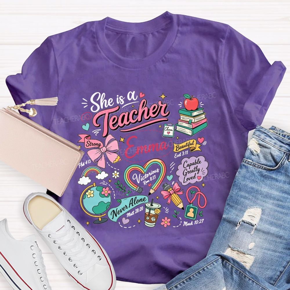 Personalized Name She Is A Teacher Inspirational Educator Teacher T-shirt