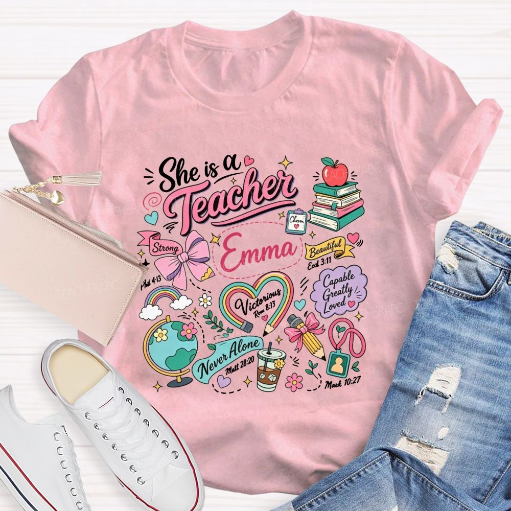 Personalized Name She Is A Teacher Inspirational Educator Teacher T-shirt