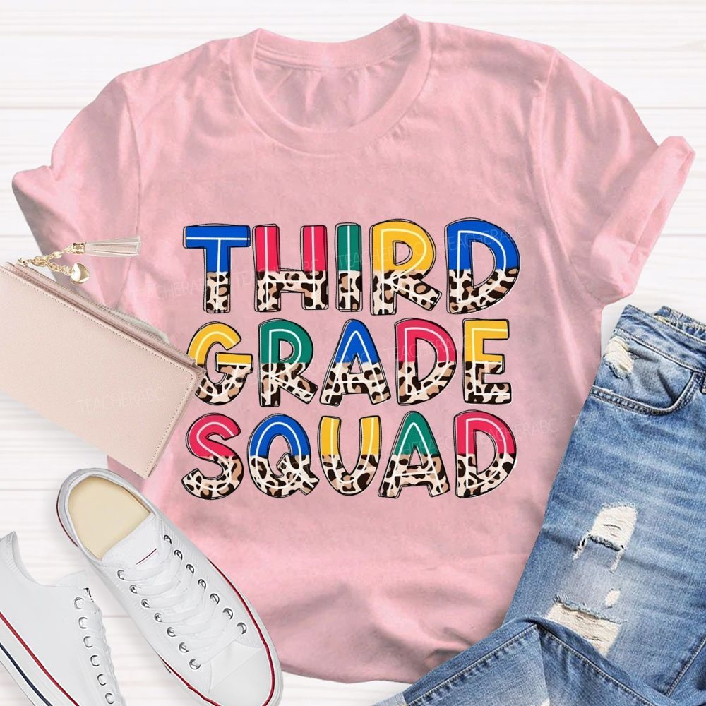 Personalized Grade Colorful Letters With Leopard Print Teacher T-Shirt