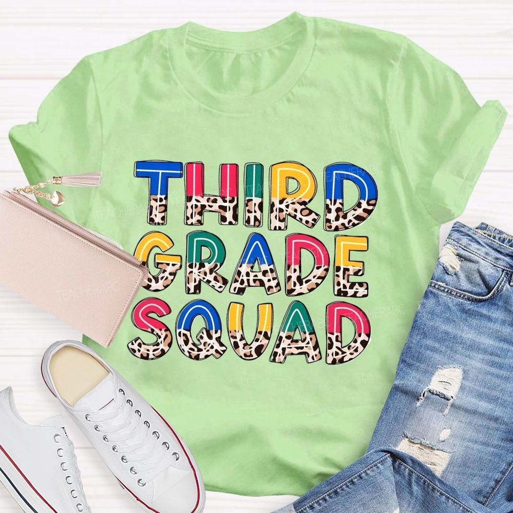Personalized Grade Colorful Letters With Leopard Print Teacher T-Shirt