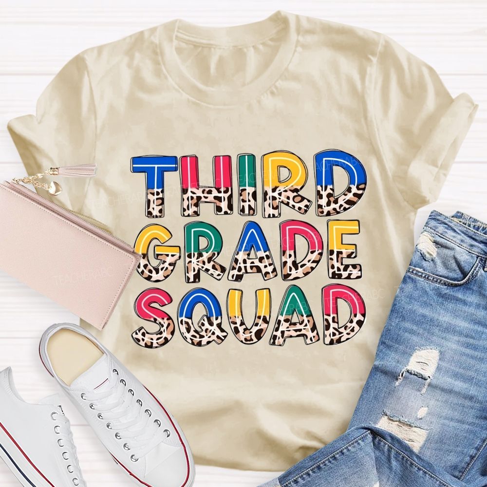 Personalized Grade Colorful Letters With Leopard Print Teacher T-Shirt