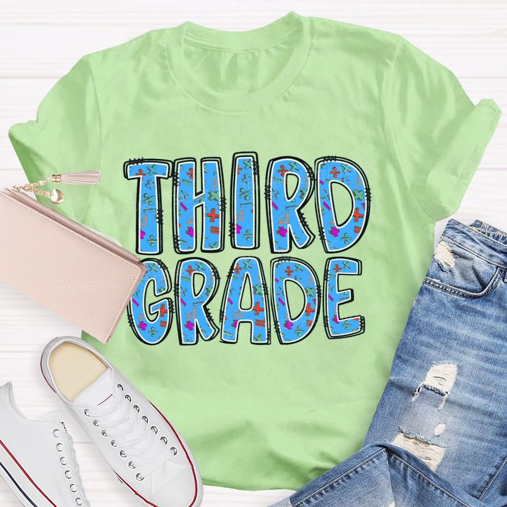 Personalized Grade Mathematical Symbol Print Teacher T-Shirt
