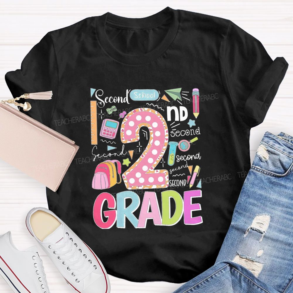Personalized Grade Pink Dot Leopard Number Back To School Teacher T-Shirt