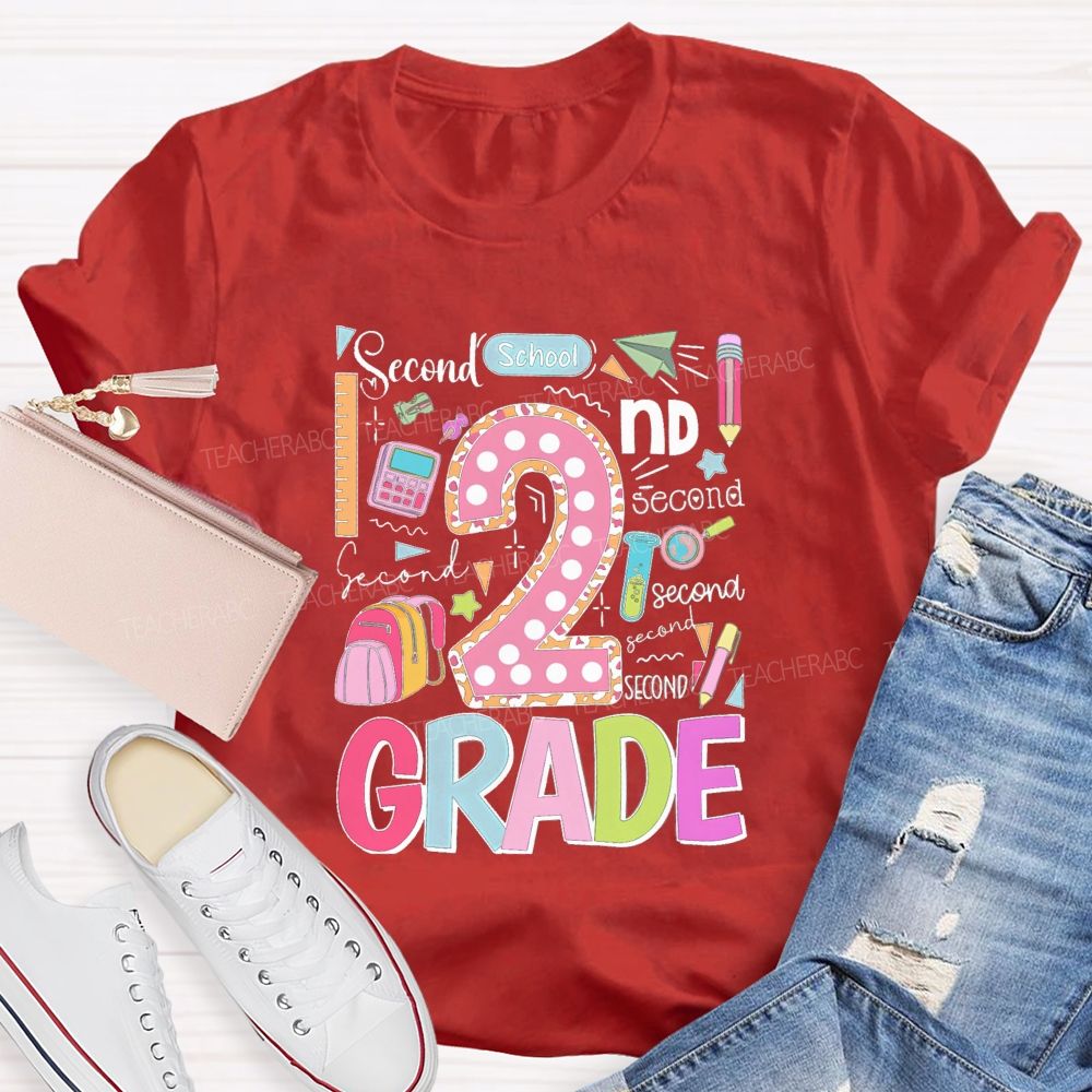 Personalized Grade Pink Dot Leopard Number Back To School Teacher T-Shirt