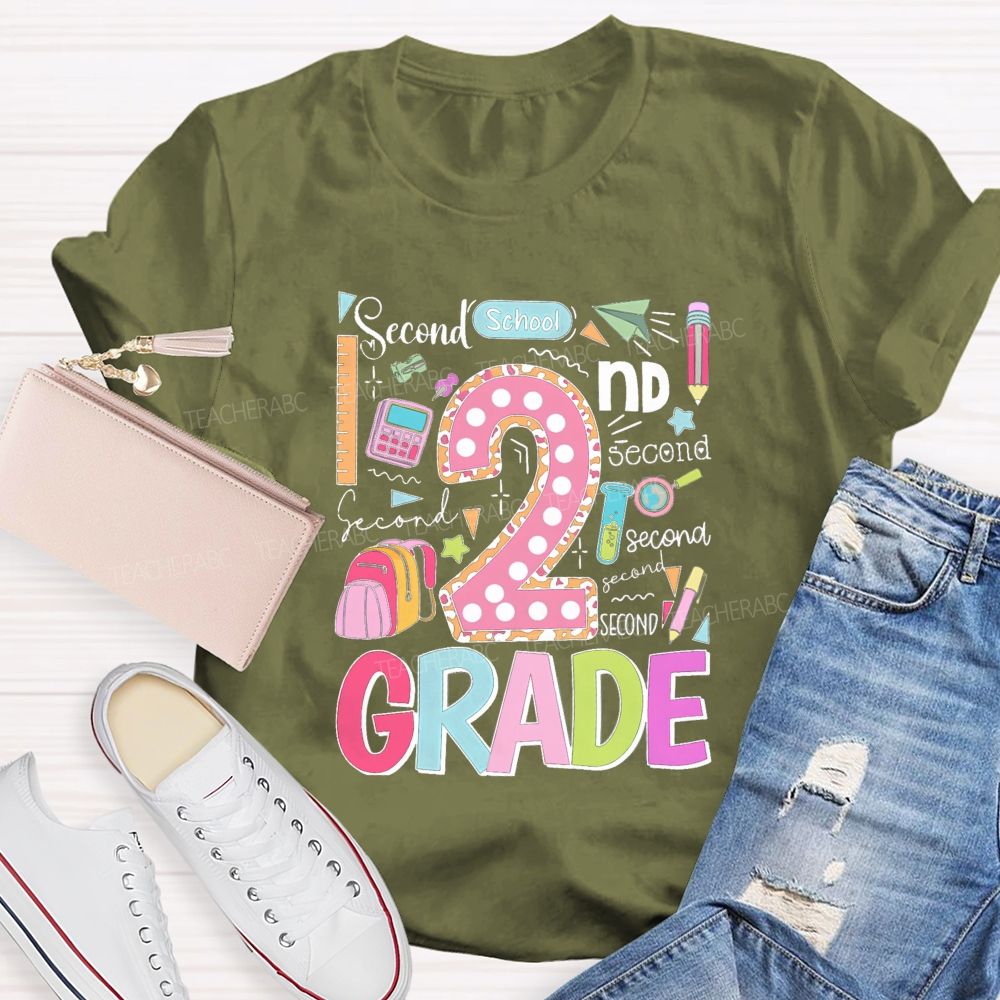 Personalized Grade Pink Dot Leopard Number Back To School Teacher T-Shirt