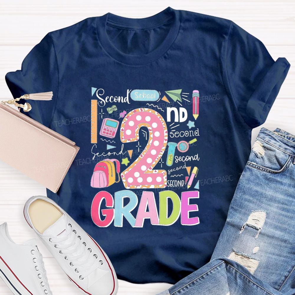 Personalized Grade Pink Dot Leopard Number Back To School Teacher T-Shirt