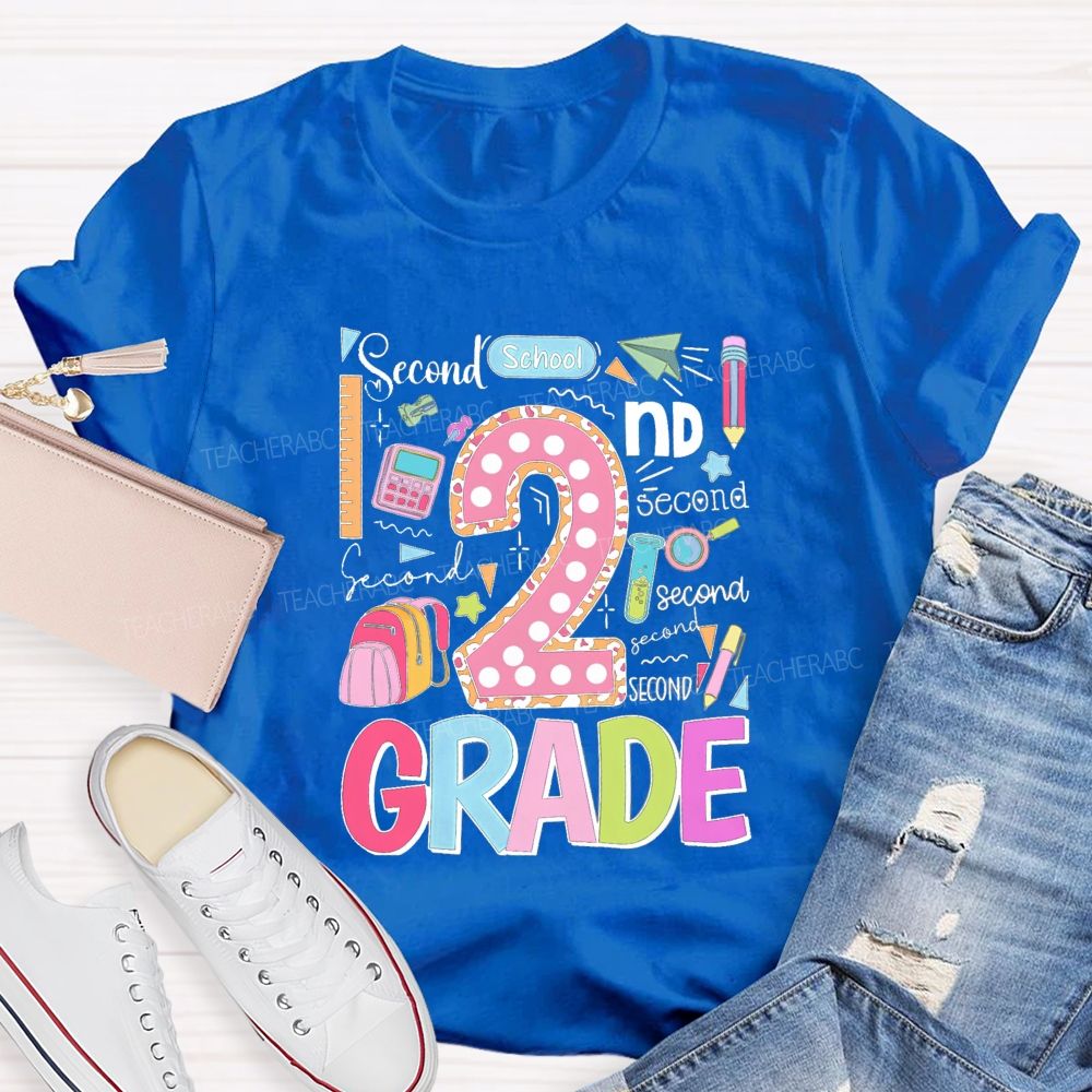 Personalized Grade Pink Dot Leopard Number Back To School Teacher T-Shirt