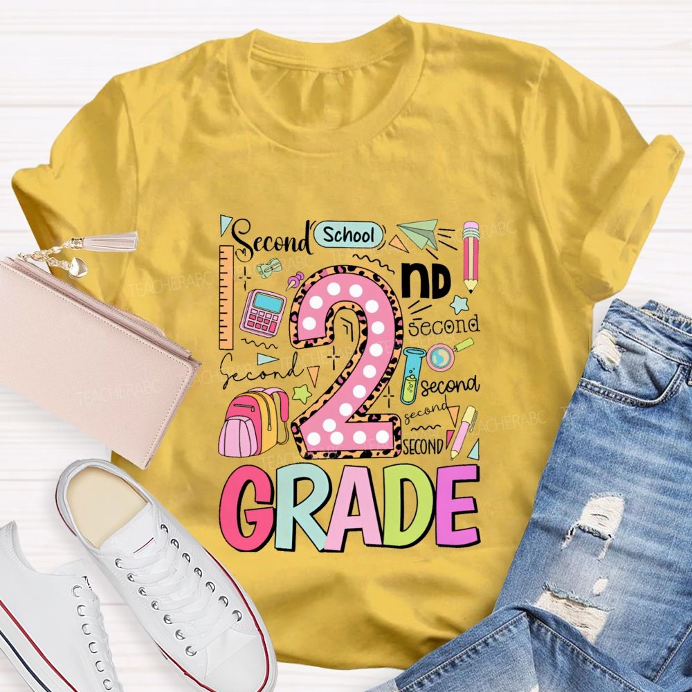 Personalized Grade Pink Dot Leopard Number Back To School Teacher T-Shirt